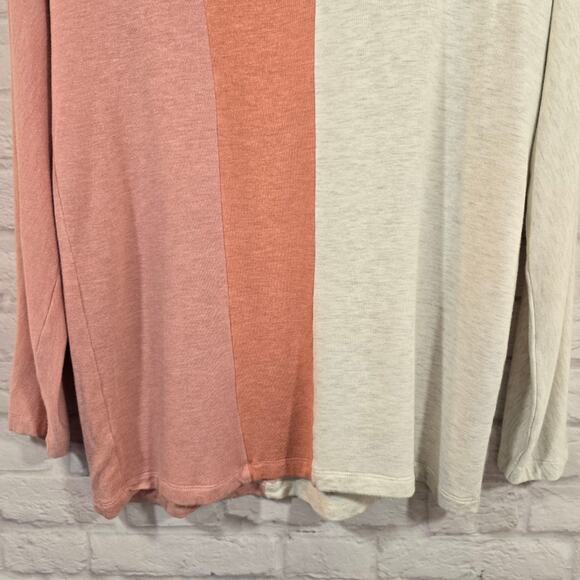 M Lou & Grey Pink Oatmeal Colorblock Sweater Top Size S Lightweight V Neck Soft - Picture 3 of 9
